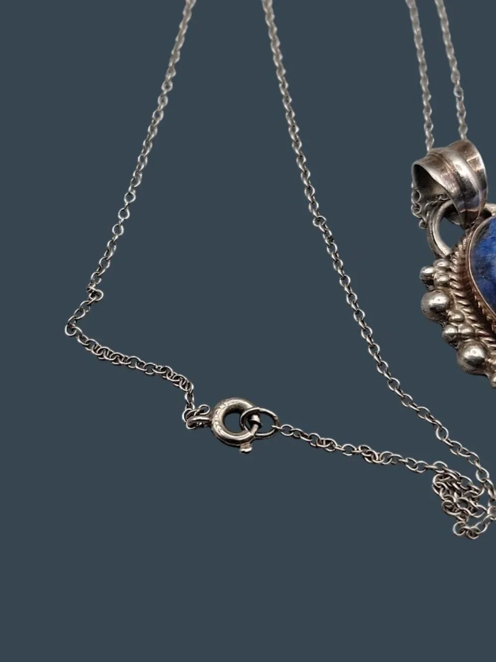Sterling Silver & Lapis Lazuli Bubble Pendant Necklace 925 18" Chain 8.78 grams - Picture 12 of 14